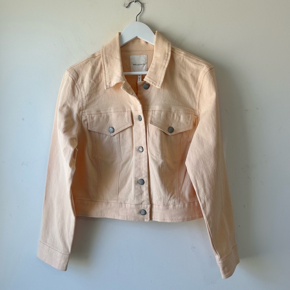Avec Les Filles Light Orange Cropped Denim Jacket Size 14 Spring Retro Modern